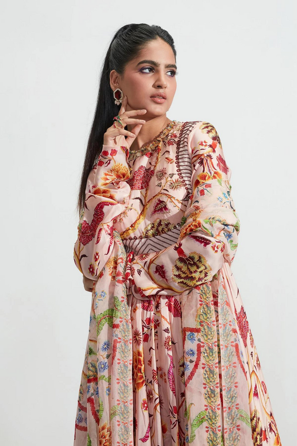 Mahima Mahajan - Zayna Nude Embroidered Anarkali Set - Elahe