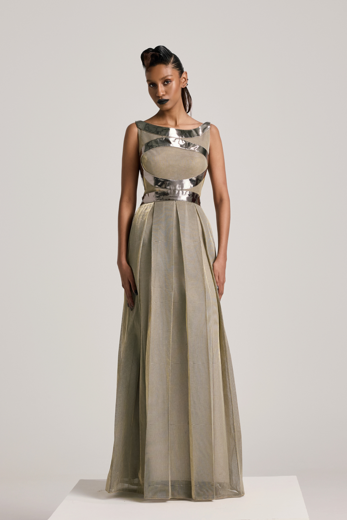 Metallic Pleated Dress