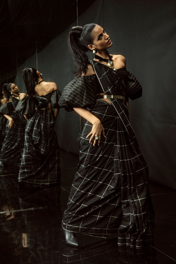 Ekaya Black and Vanilla Crossword Saree Elahe Ekaya Black and Vanilla Crossword Saree Elahe