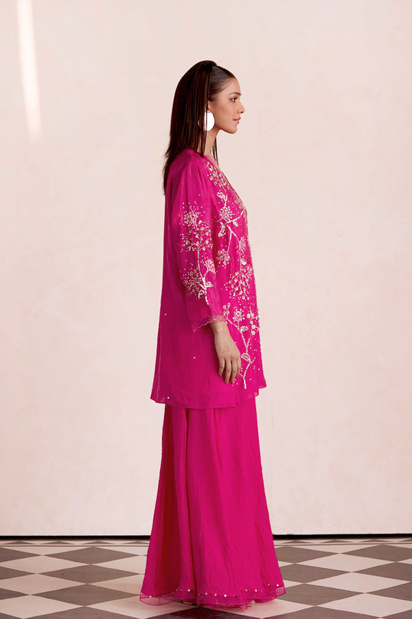 Magenta Jacket with Sharara Set
