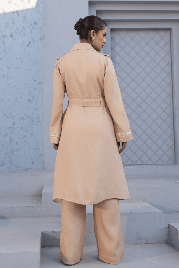 Raw & Rustic By Niti Bothra - Azure Trench Coat Set in Beige