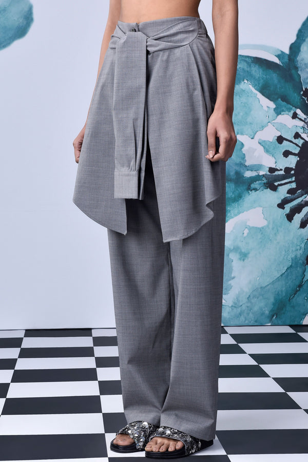 Genes - Wool Deconstructed Pants Pearl Grey - Elahe