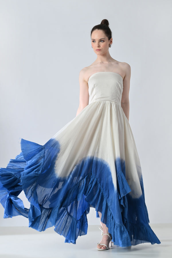 Samant Chauhan - White & Blue Ombre Off Shoulder Dress