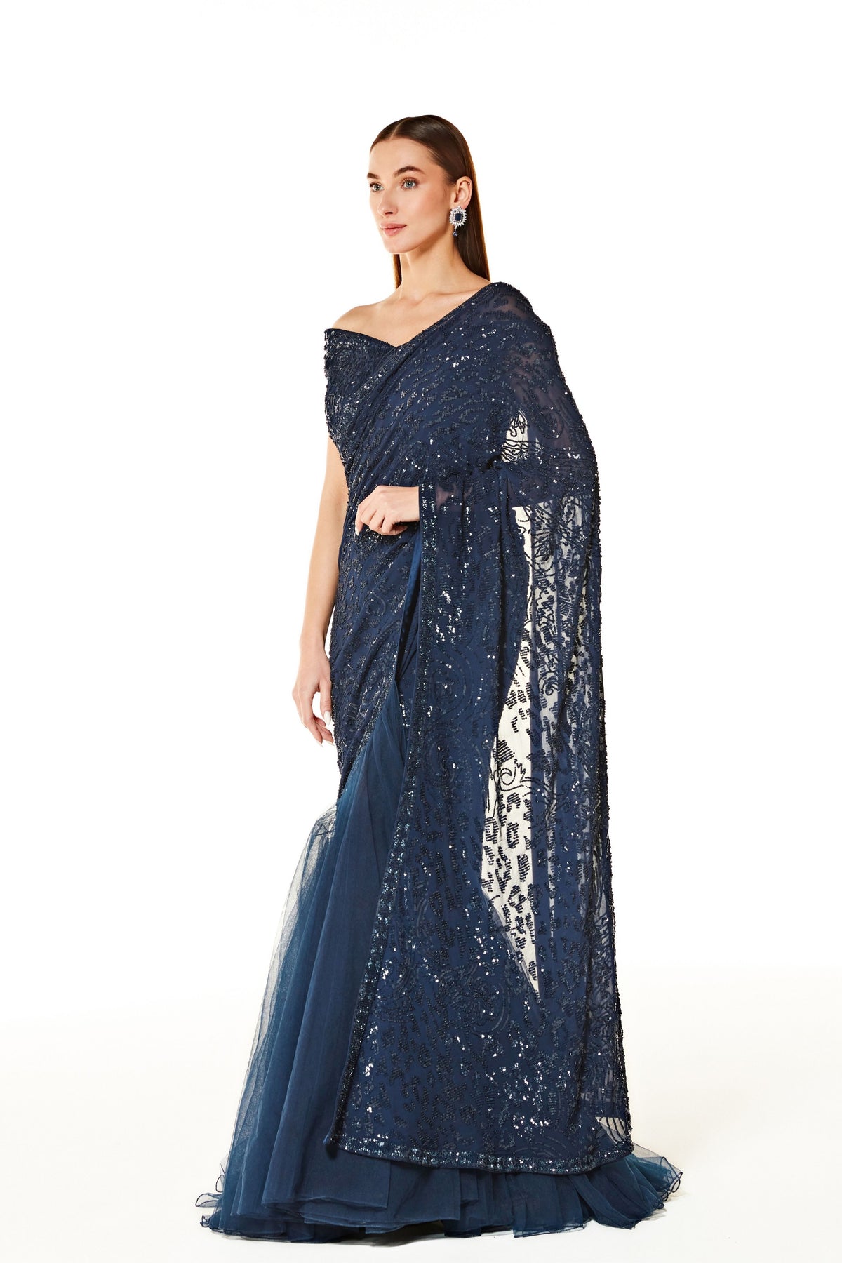 Blue Sairaa Embroidered Saree Set