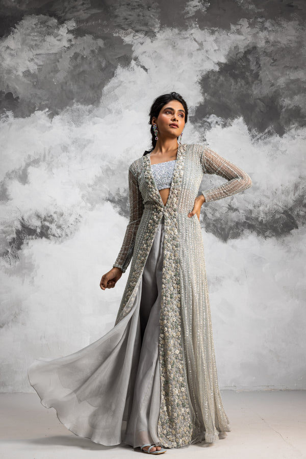 Couture by Niharika - Powder Blue Organza Jacket Set