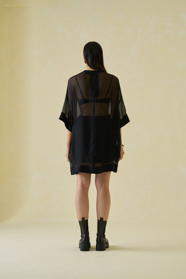 black oversized fishnet tshirt dress