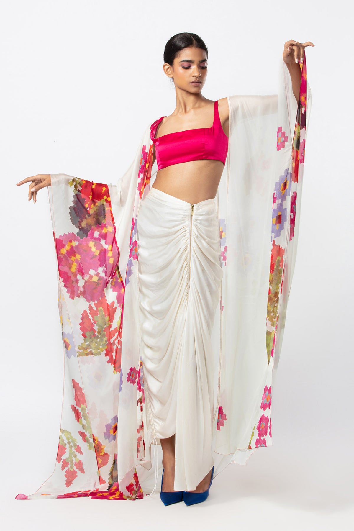Abstract Floral Printed Cape Set