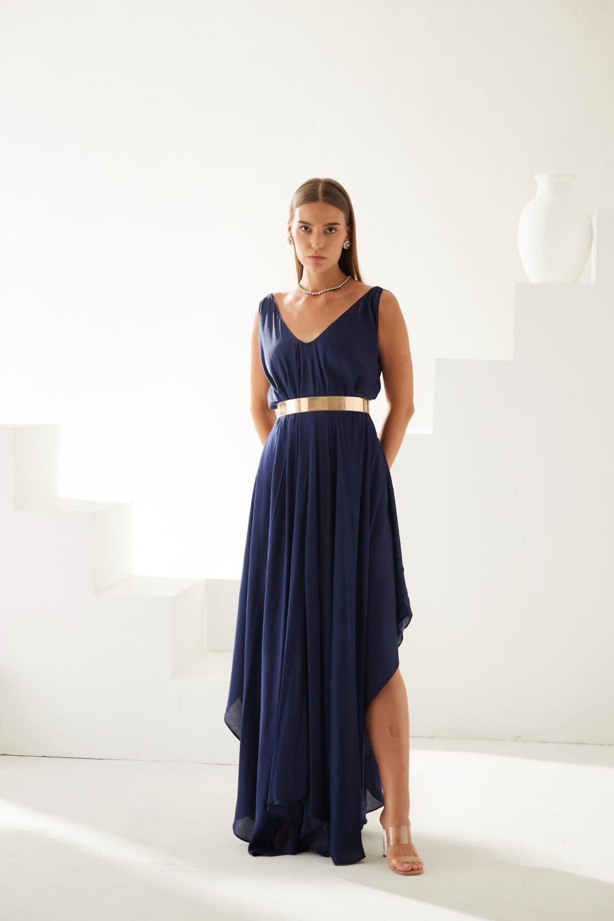 Navy V-neck Maxi Dress