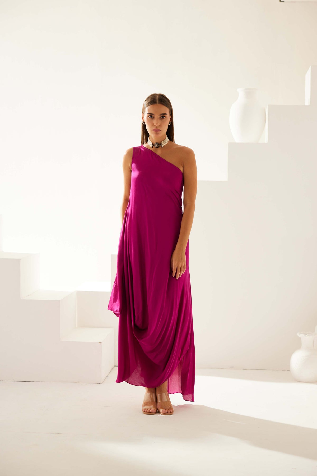 Wine One Shoulder Maxi Dress