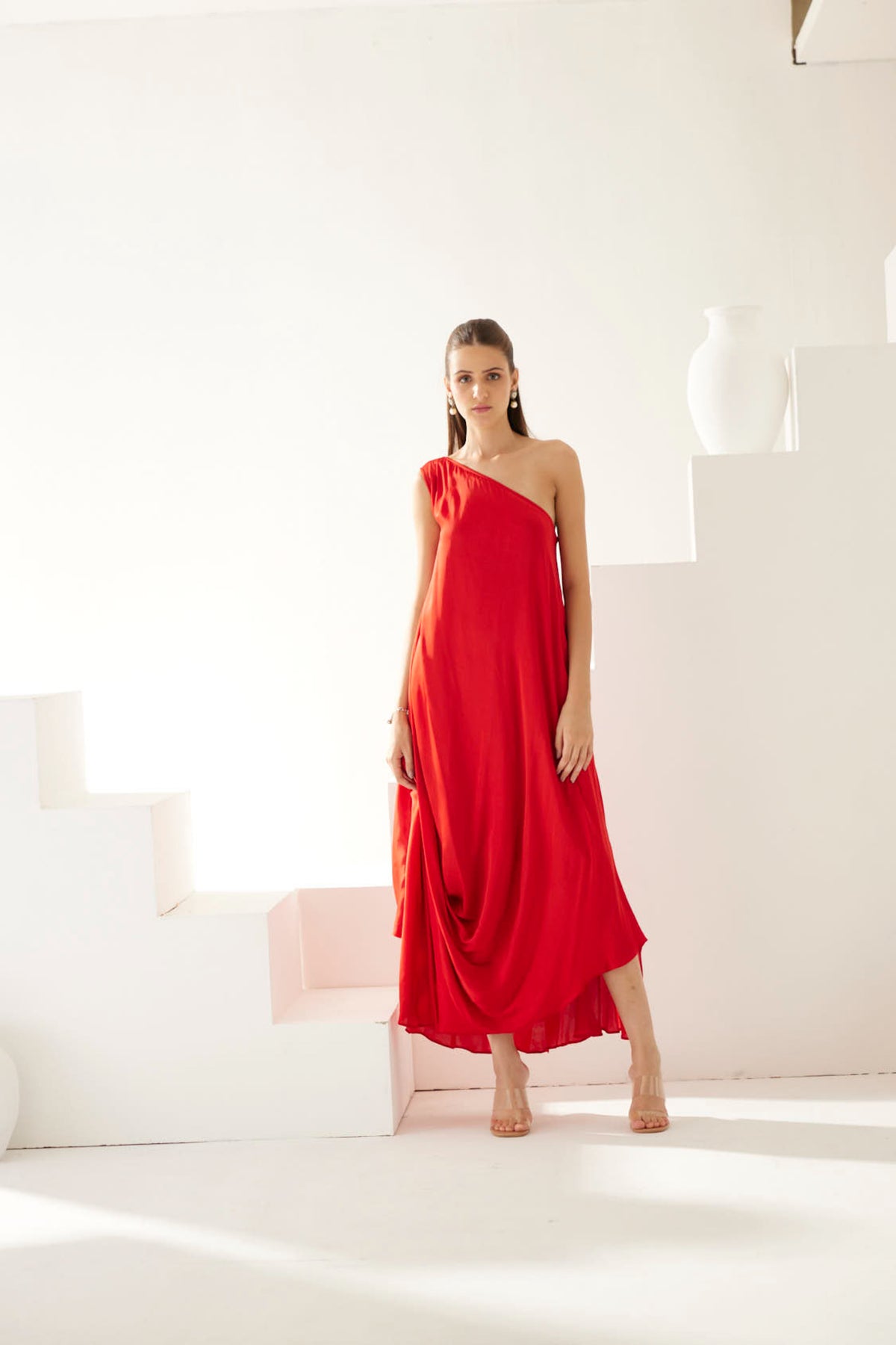 Red One Shoulder Maxi Dress