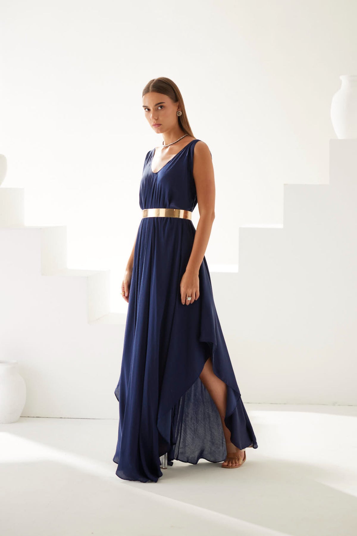 Navy V-neck Maxi Dress