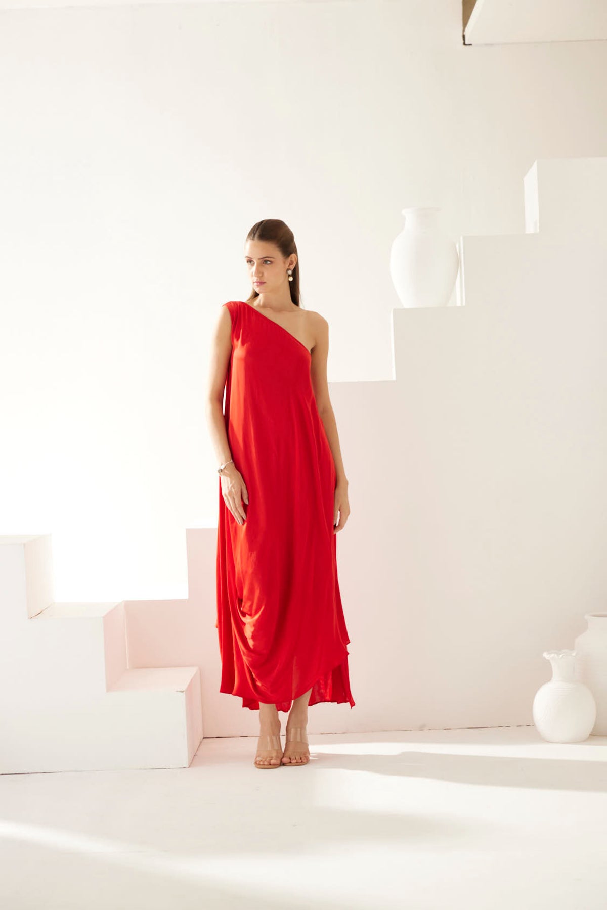 Red One Shoulder Maxi Dress