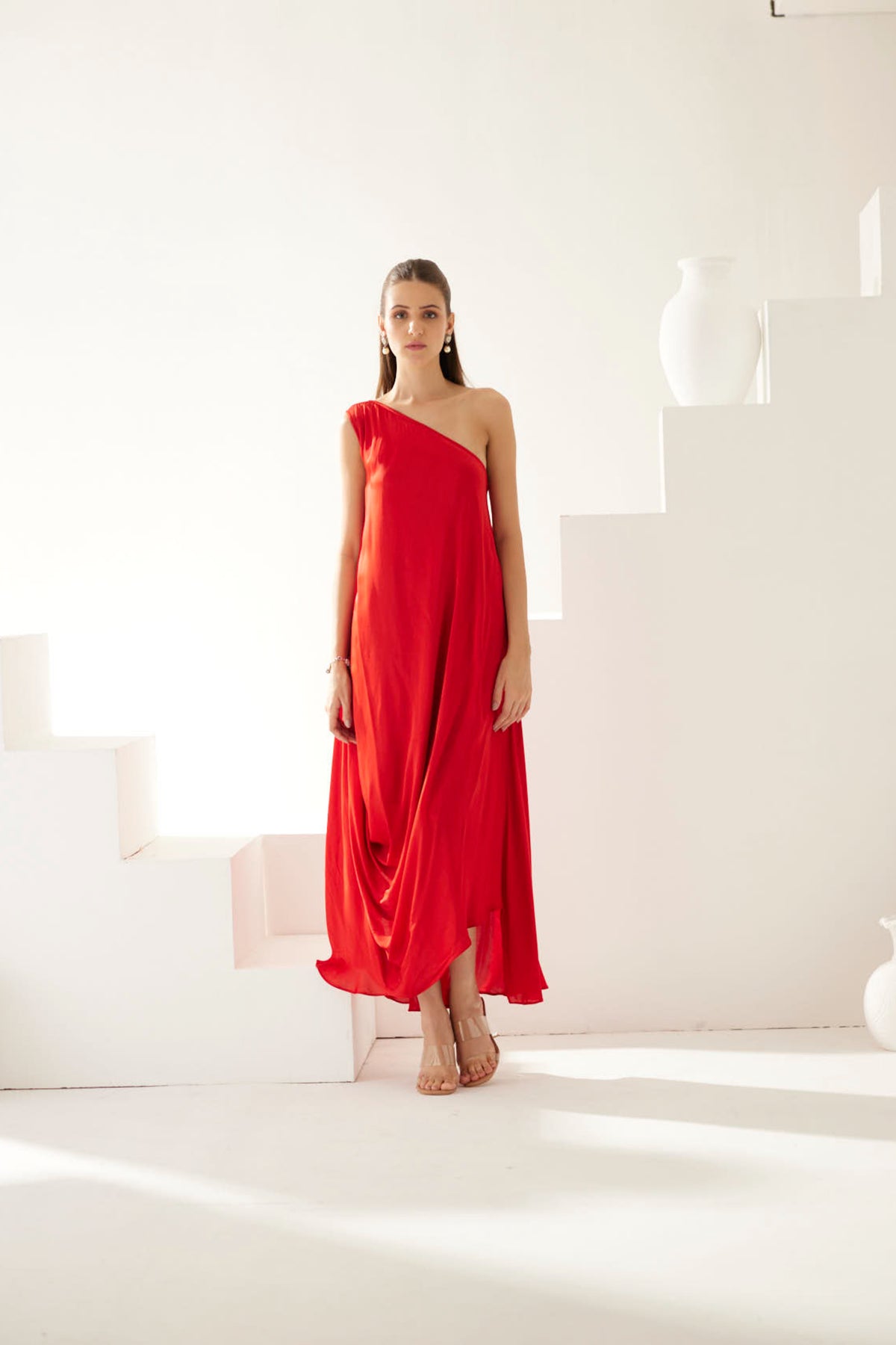 Red One Shoulder Maxi Dress