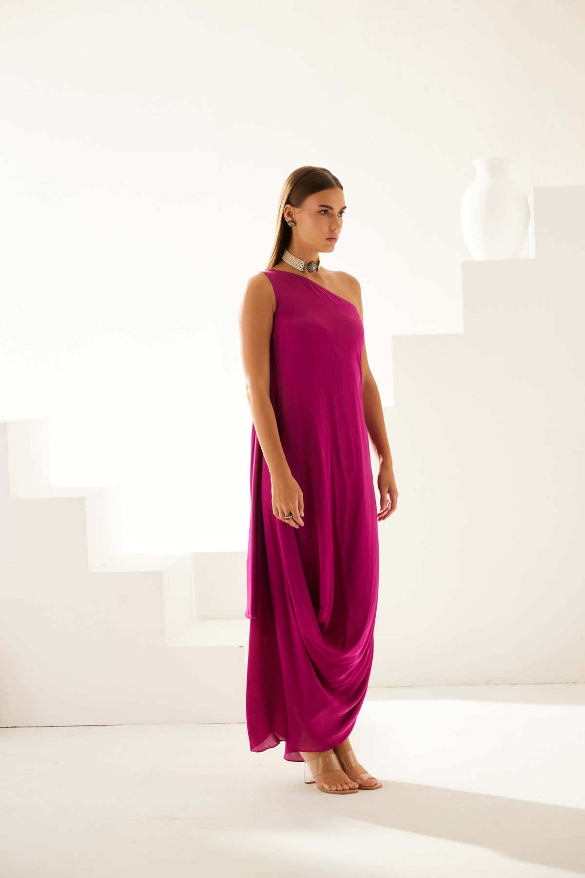 Wine One Shoulder Maxi Dress