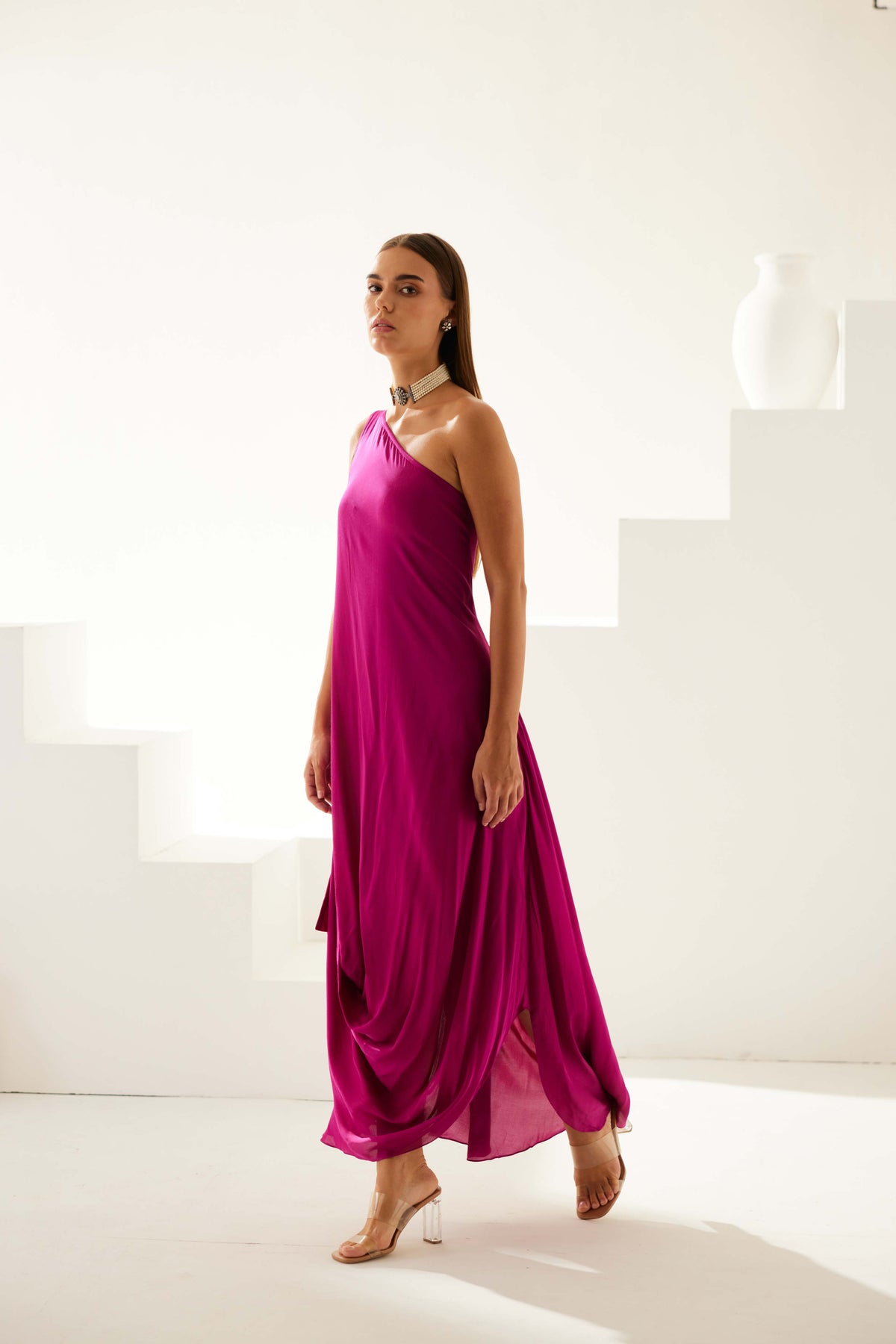 Wine One Shoulder Maxi Dress