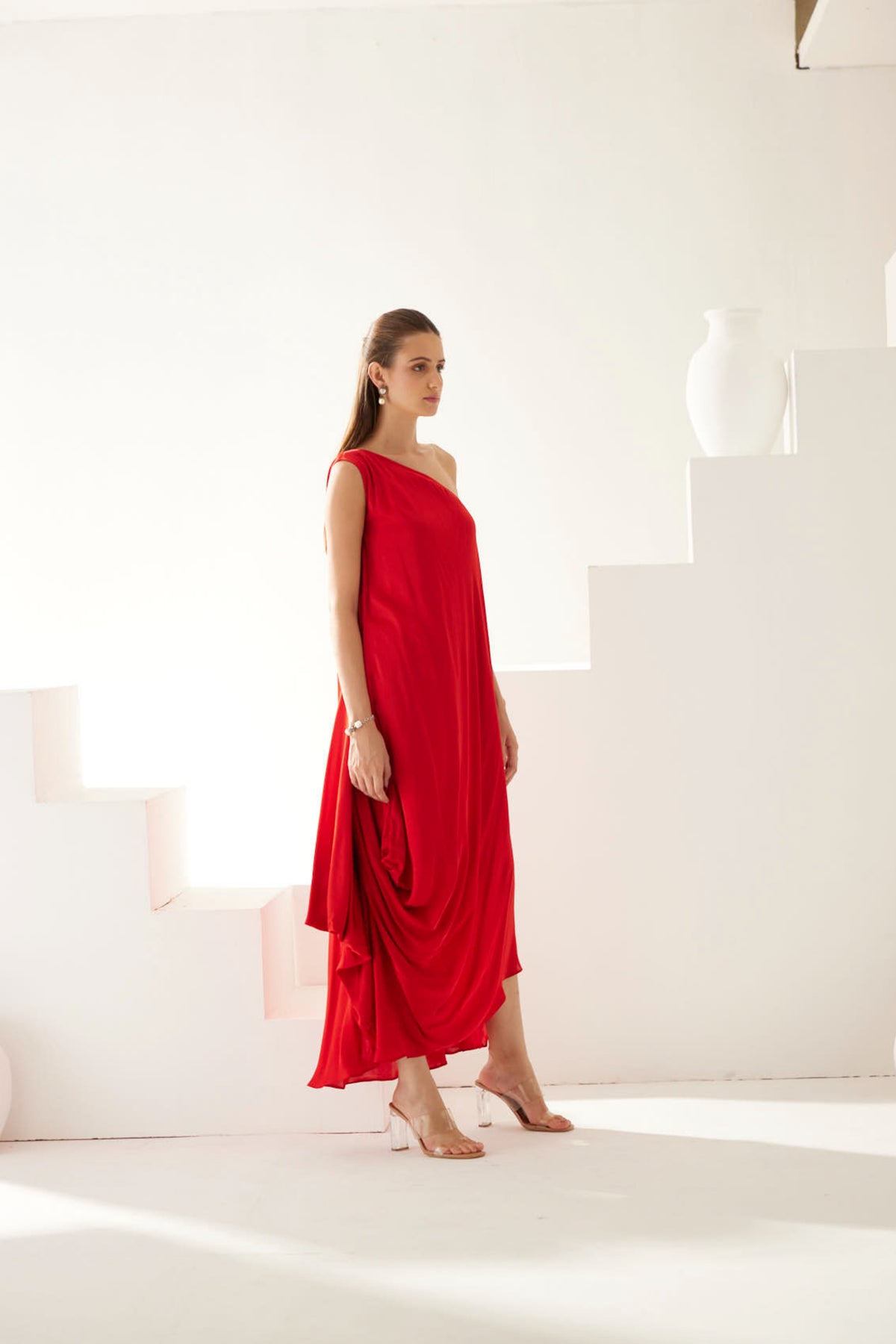 Red One Shoulder Maxi Dress