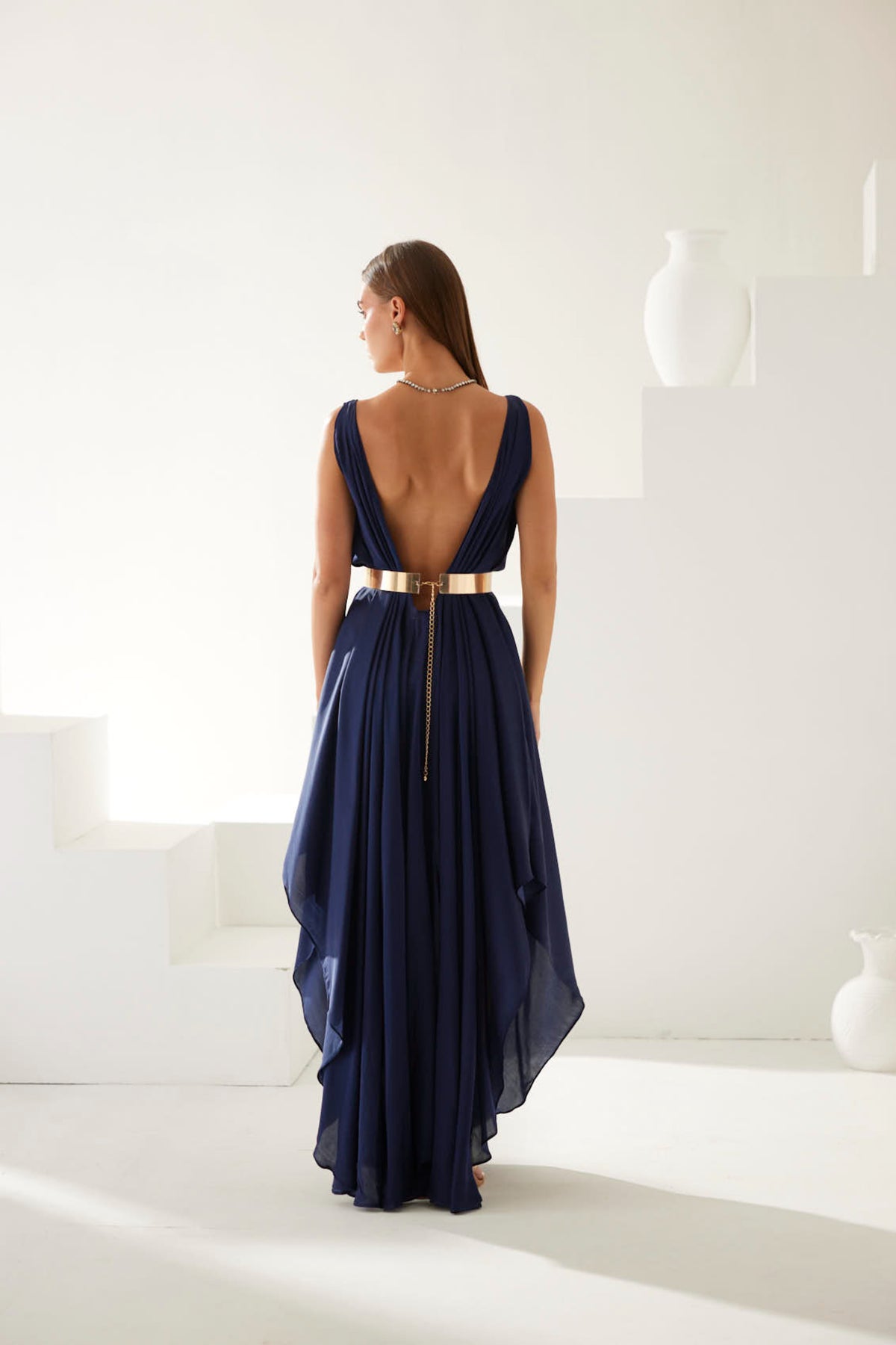 Navy V-neck Maxi Dress