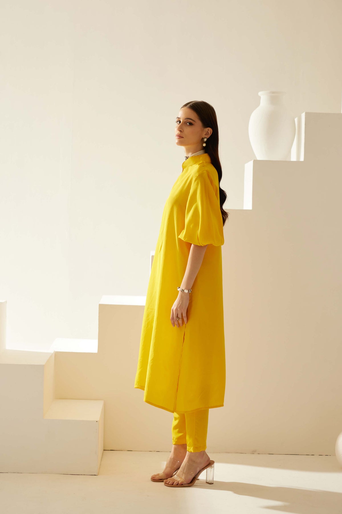 Yellow V-neck Tunic Sets