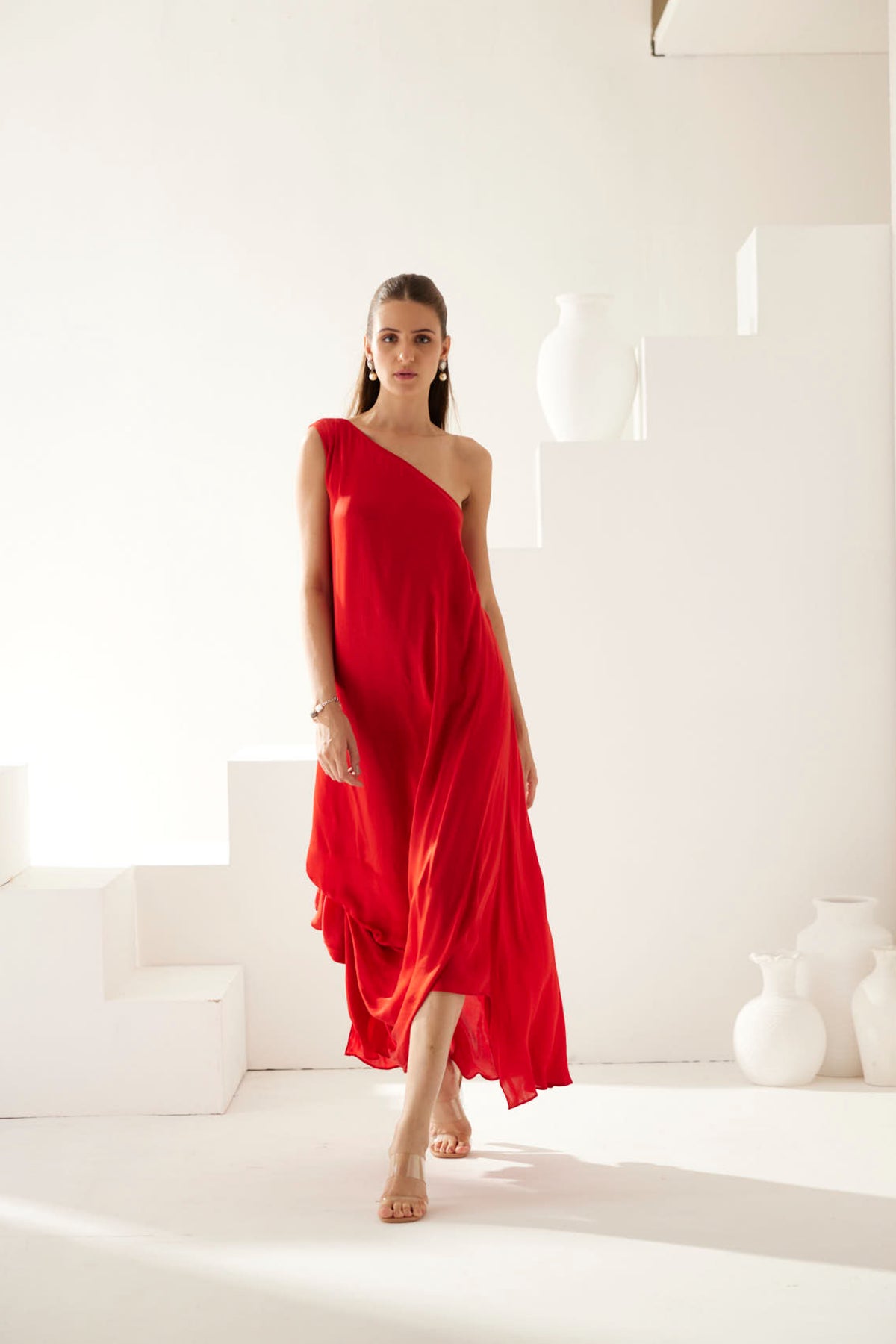 Red One Shoulder Maxi Dress
