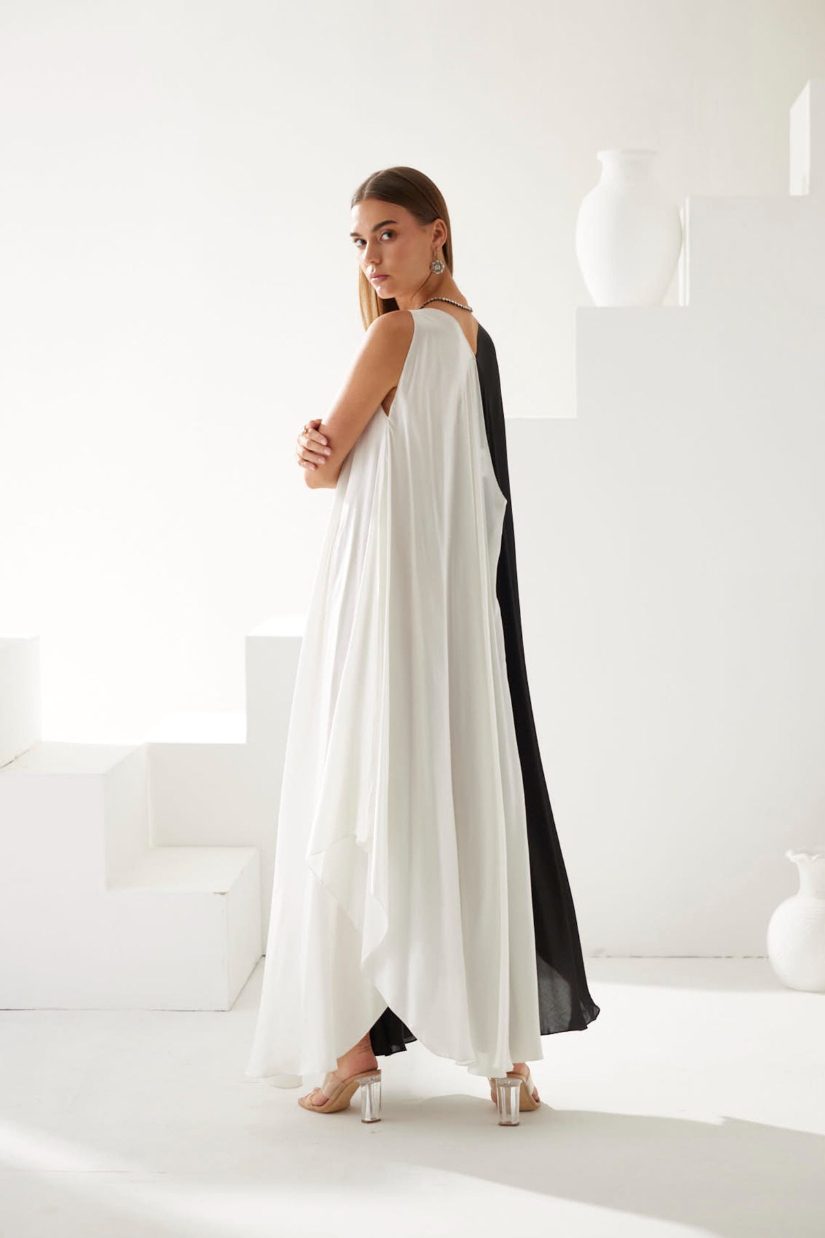 Black And White Colorblock Maxi Dress