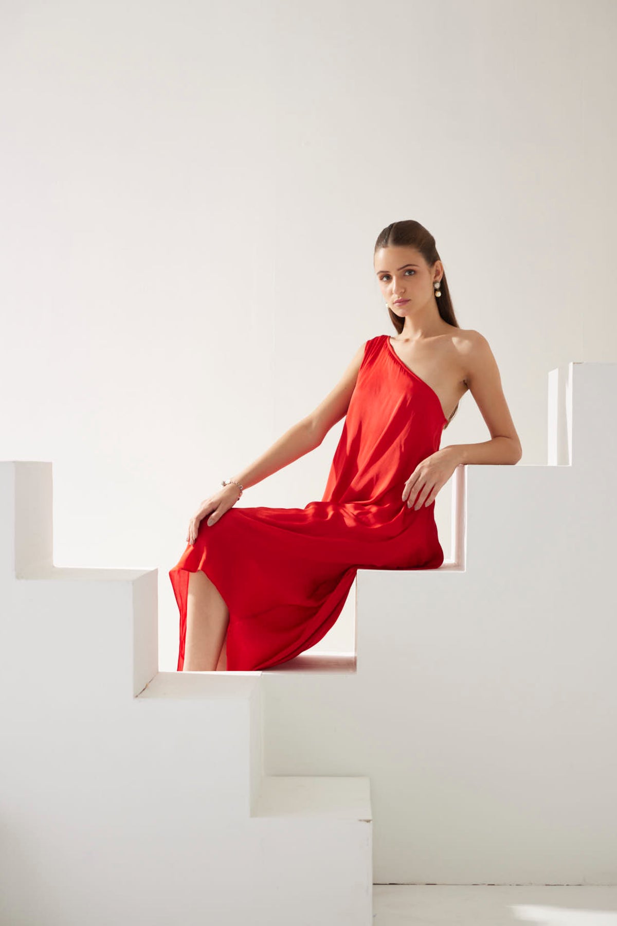 Red One Shoulder Maxi Dress