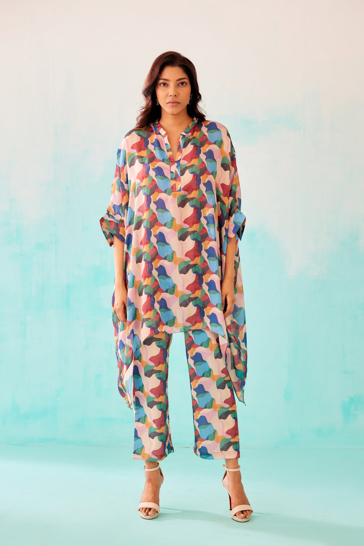 Abstract Printed Short Kaftan