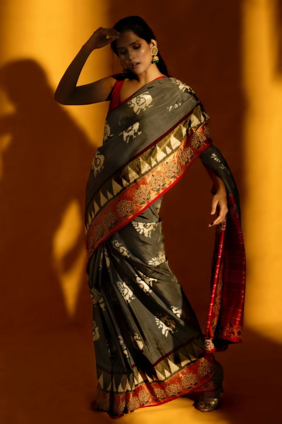 Stunning Grey Pochampalli Ikat Saree