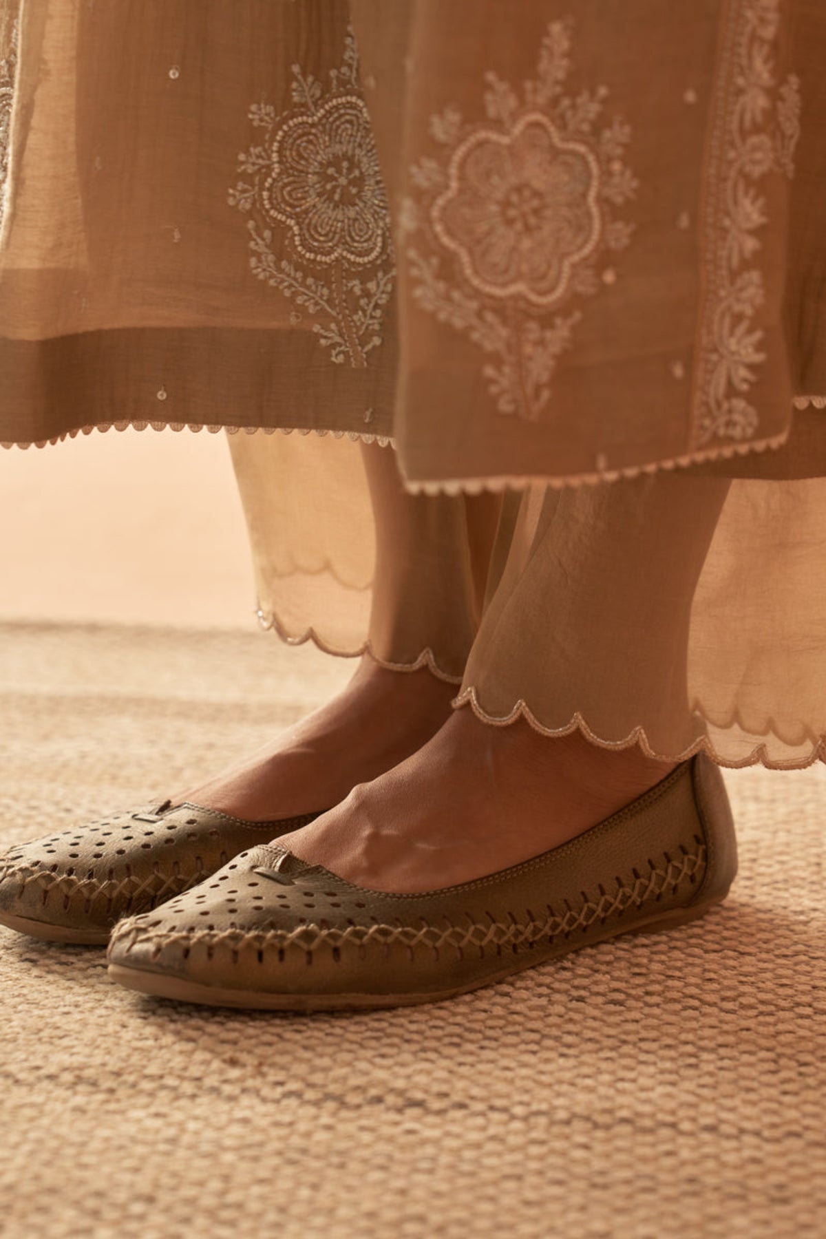 Brown Mul Chanderi Anarkali Set