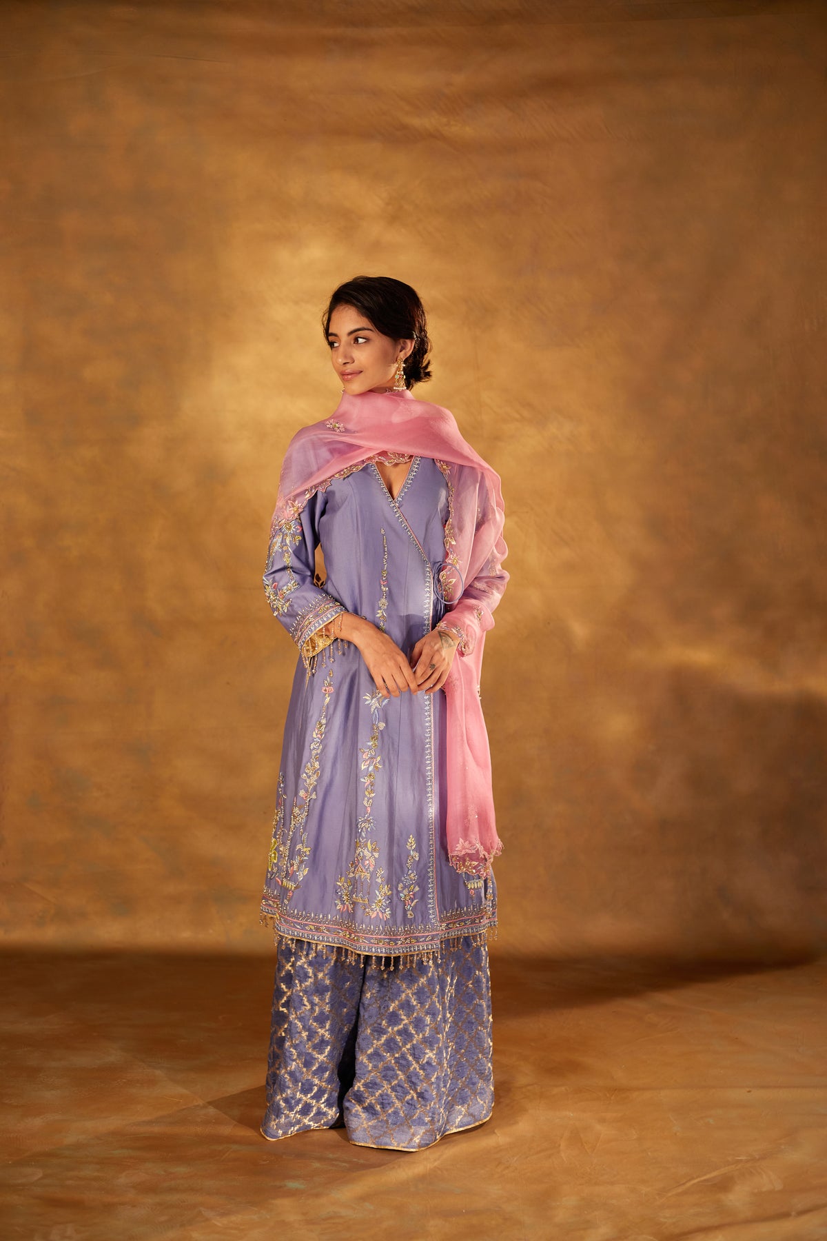 Blue Embroidered Chanderi Angrakha