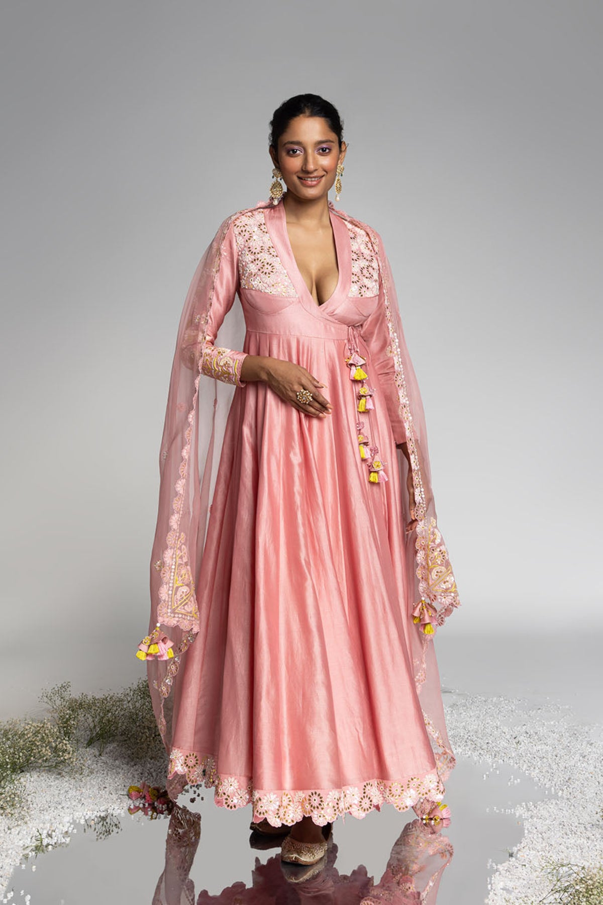 Pyazi Pink Chanderi Anarkali Set