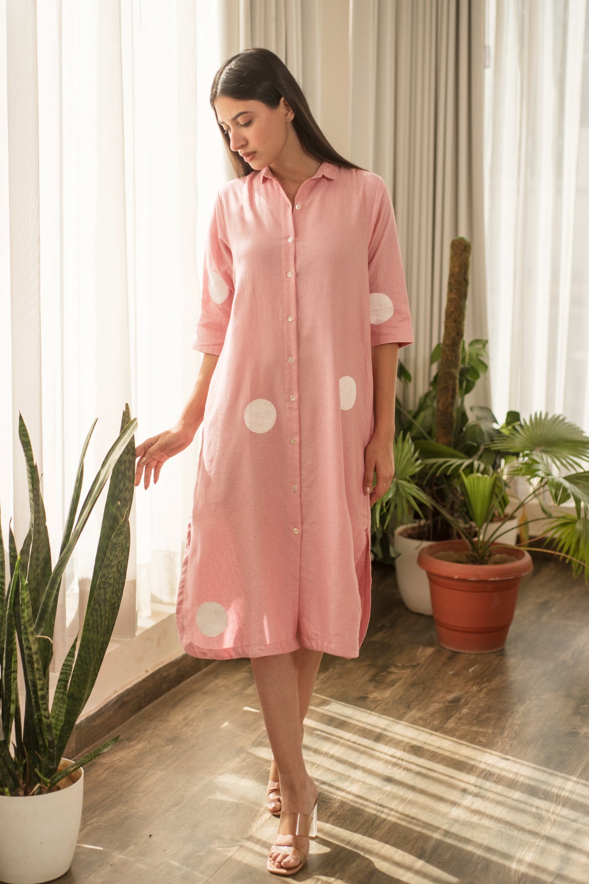 Pink Polka Shirt Dress