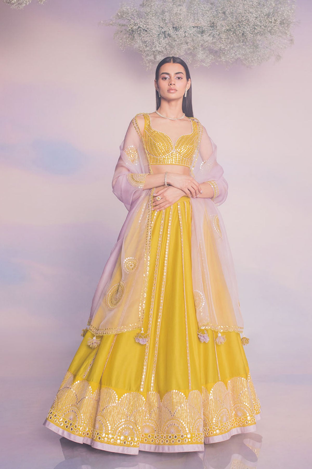 Olive Yellow Chanderi Lehenga Set