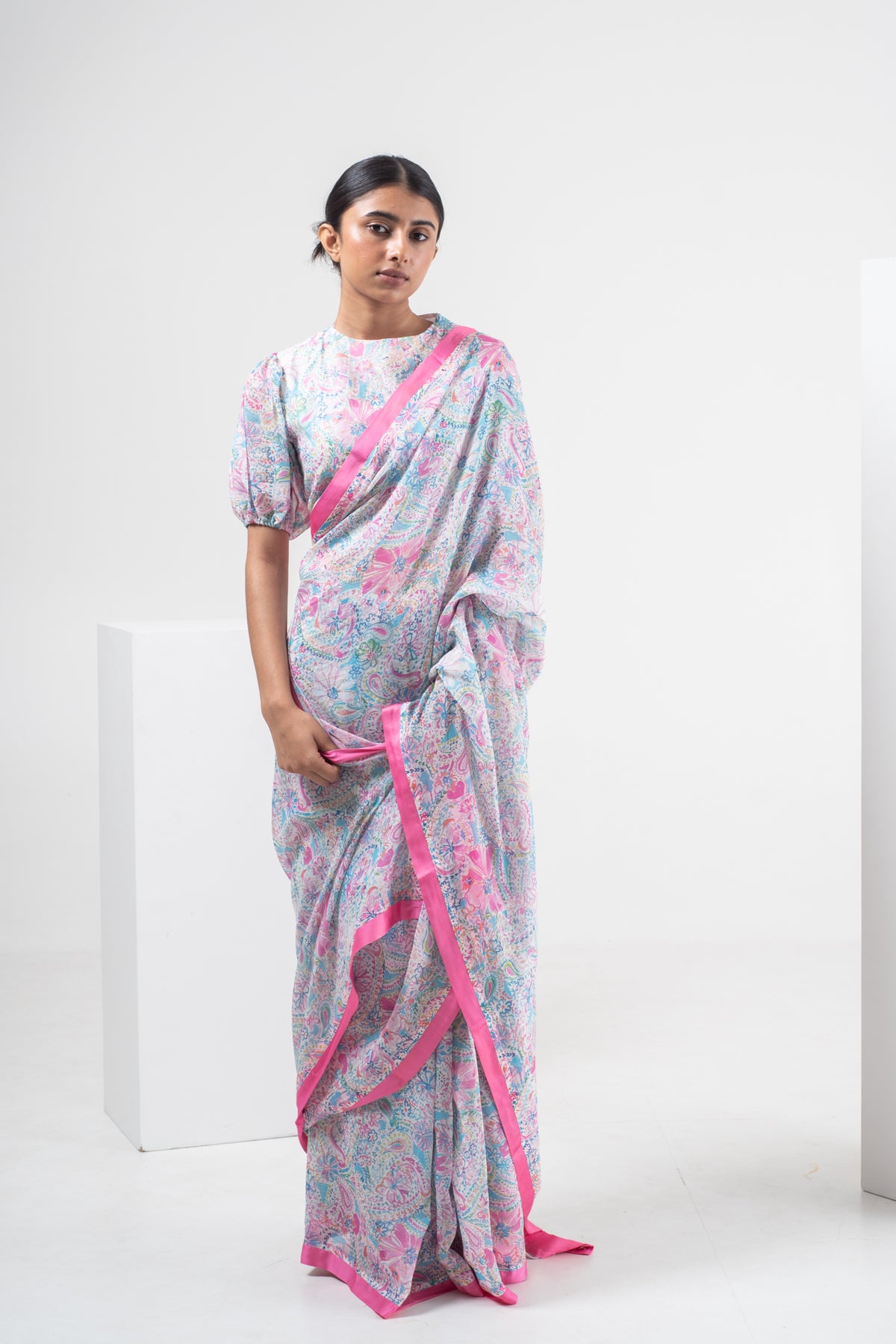 Abstract Print Chanderi Silk Saree Set