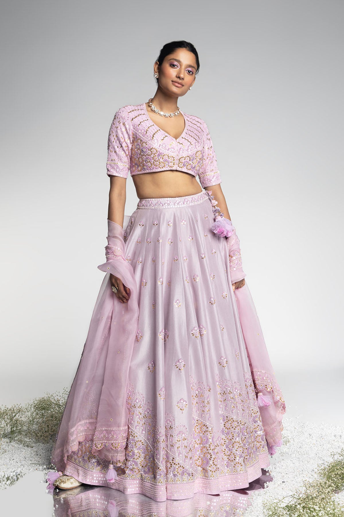 Lilac Dupion Silk Lehenga Set