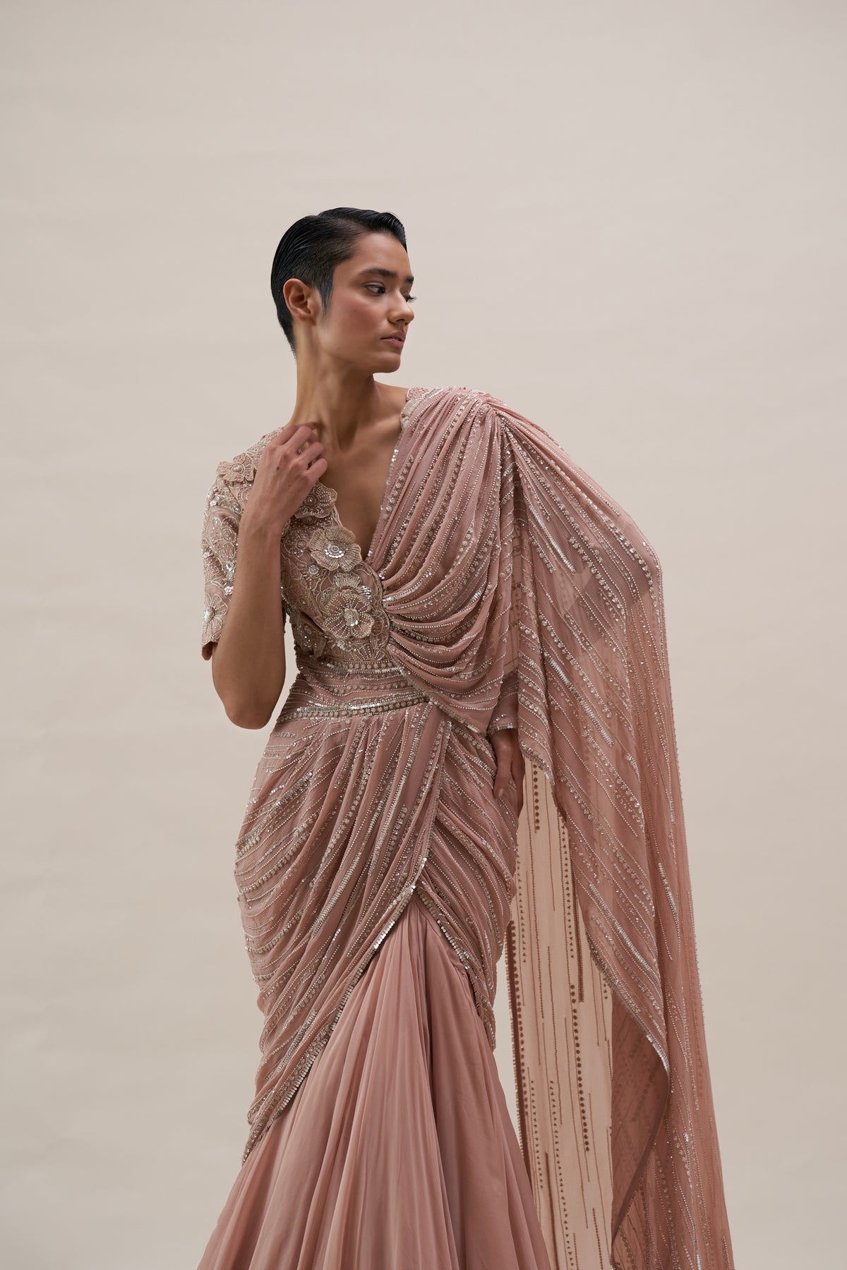 Peach Poppy Bloom Saree Gown