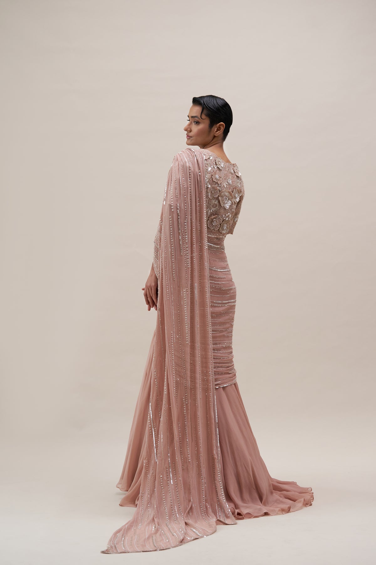 Peach Poppy Bloom Saree Gown