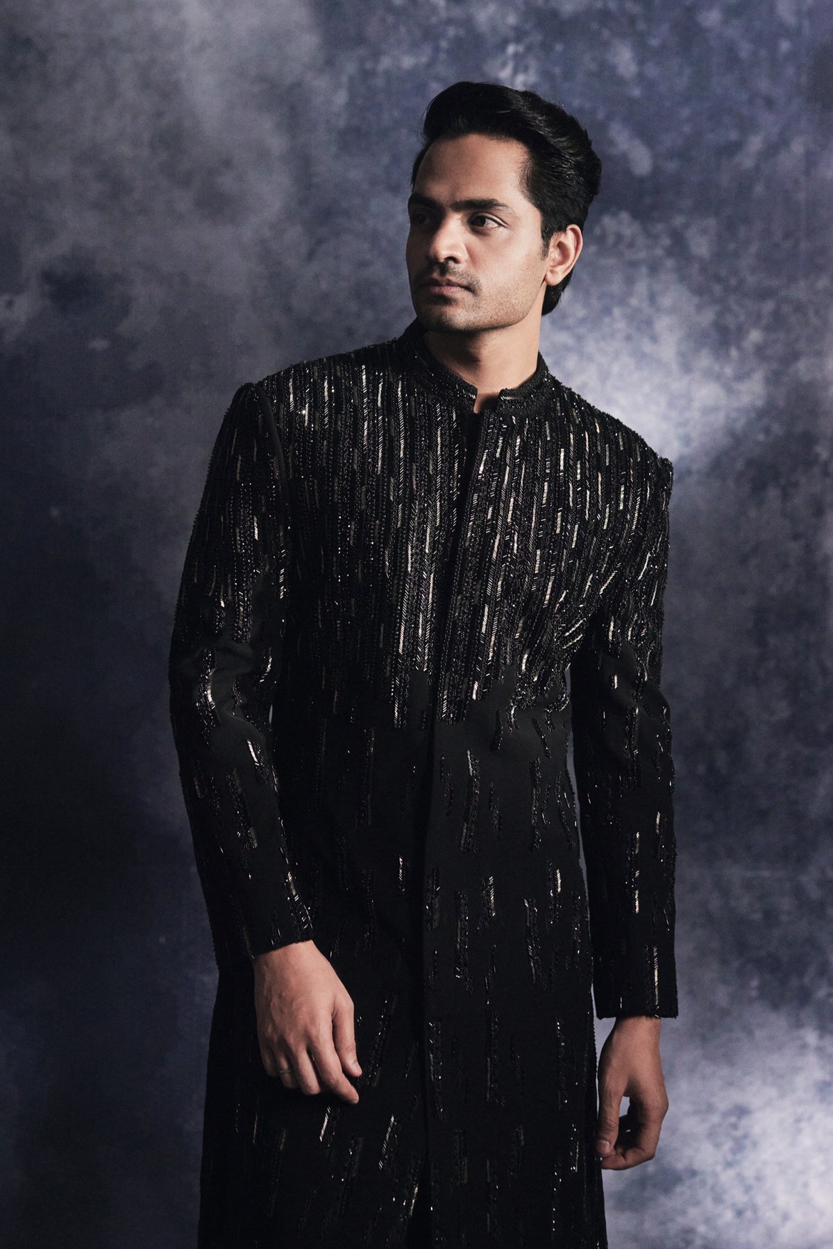 Ebony Black Lines Sherwani Set