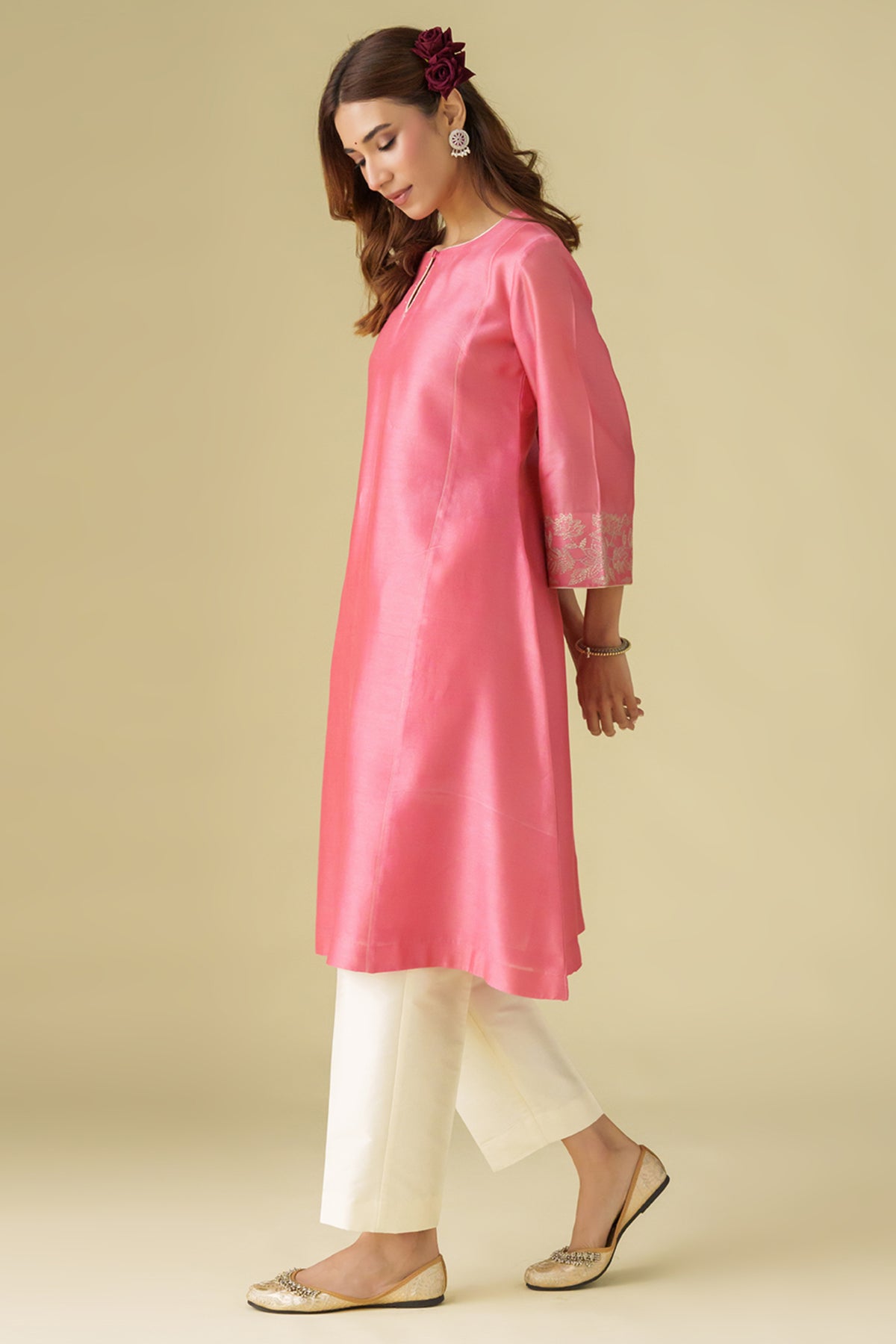 Pink Zari Embrodiery Gulzar Kurta