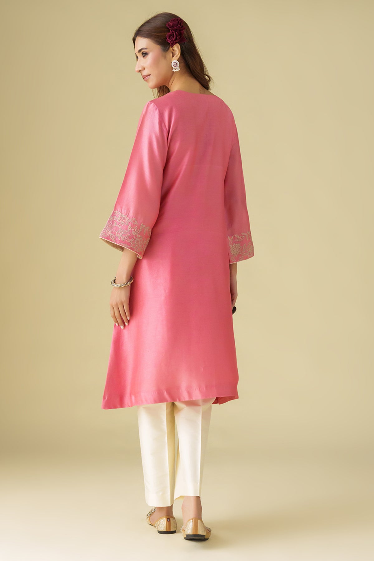Pink Zari Embrodiery Gulzar Kurta
