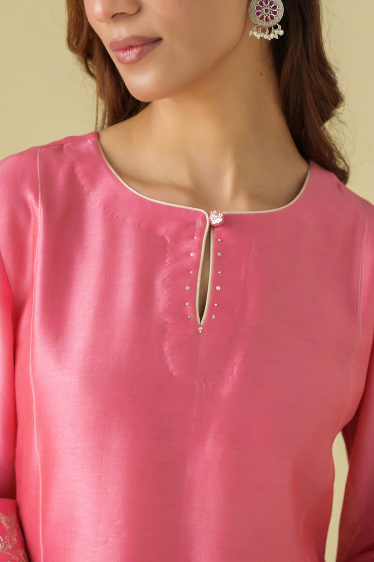 Pink Zari Embrodiery Gulzar Kurta