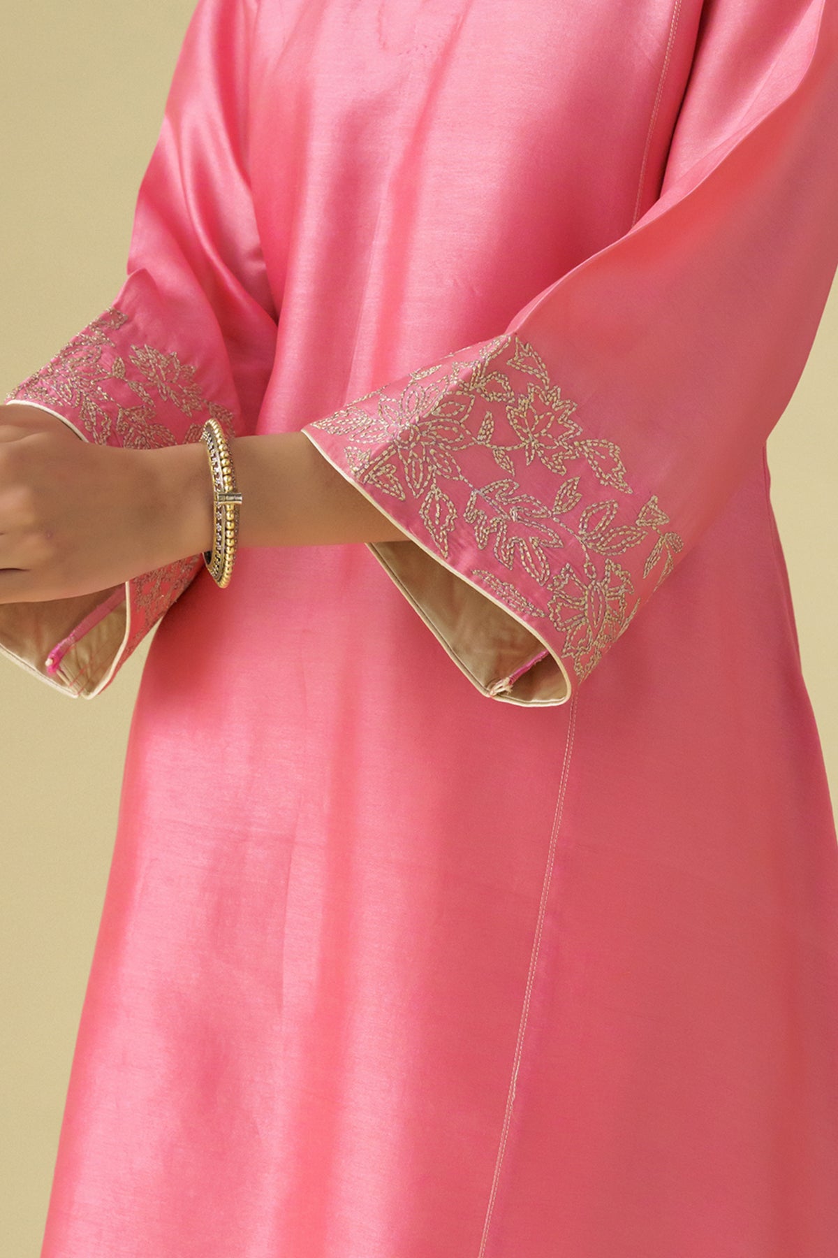 Pink Zari Embrodiery Gulzar Kurta