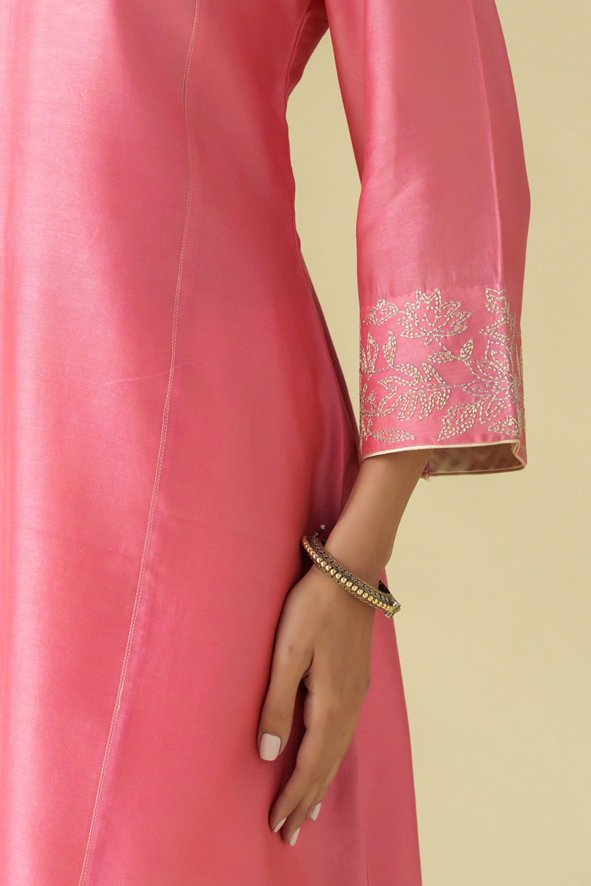Pink Zari Embrodiery Gulzar Kurta