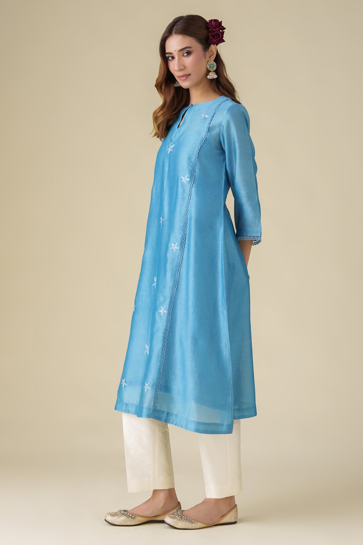 Blue Floral Embroidery Ujjwala Kurta