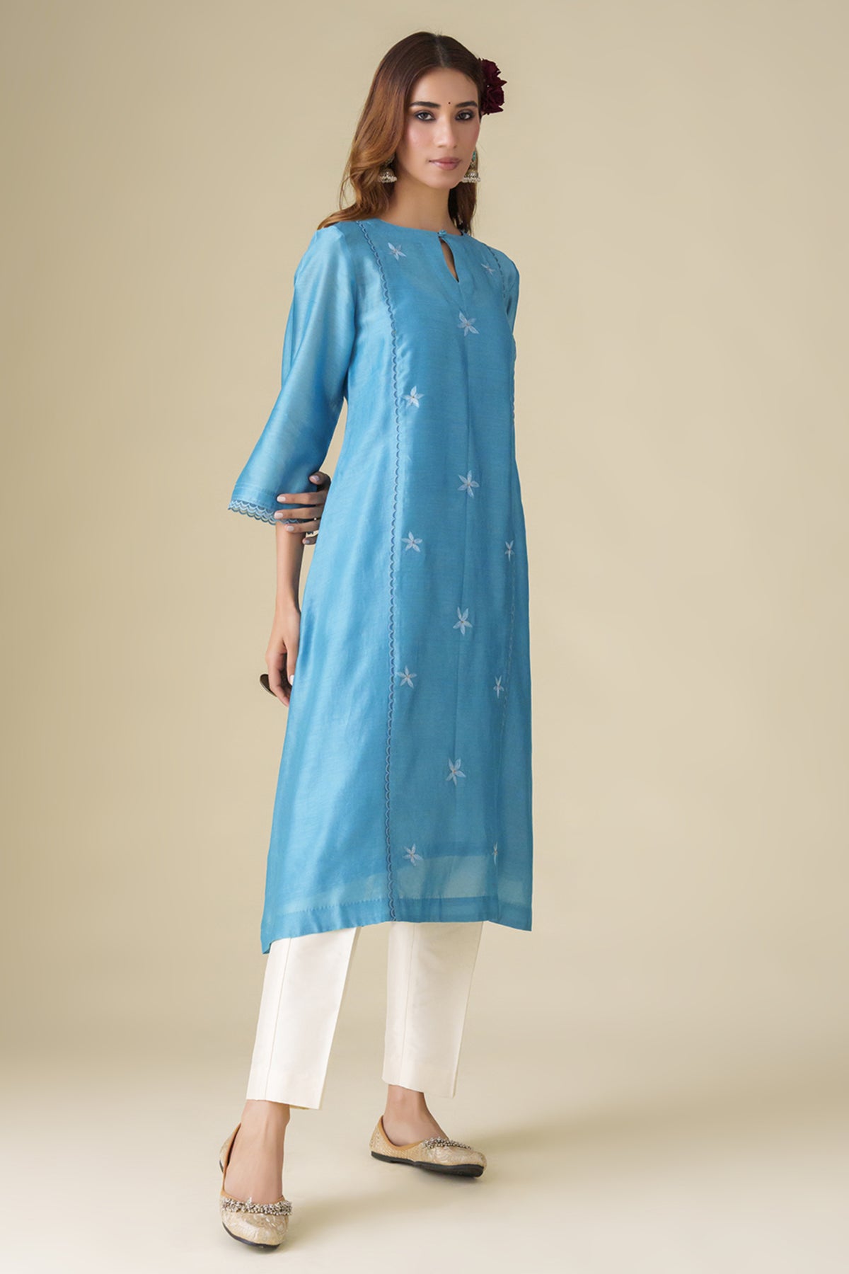 Blue Floral Embroidery Ujjwala Kurta