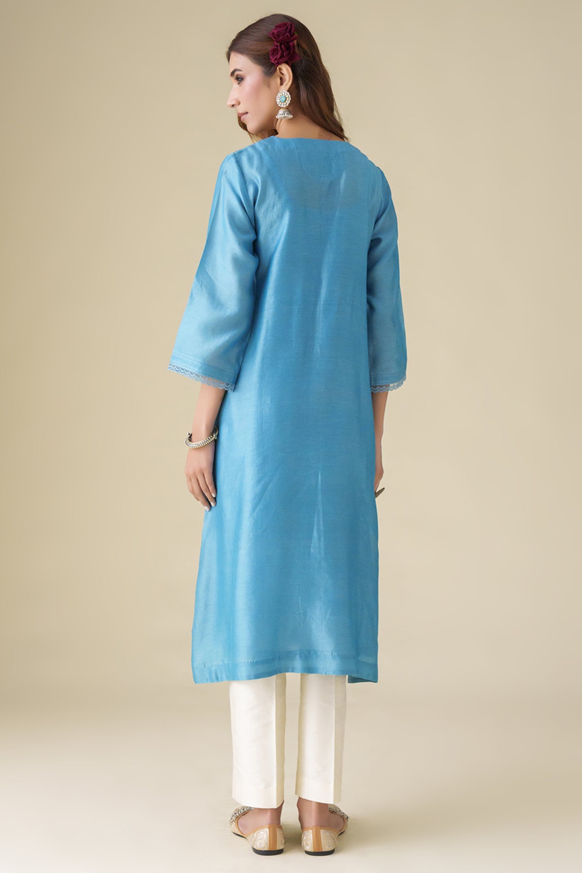 Blue Floral Embroidery Ujjwala Kurta