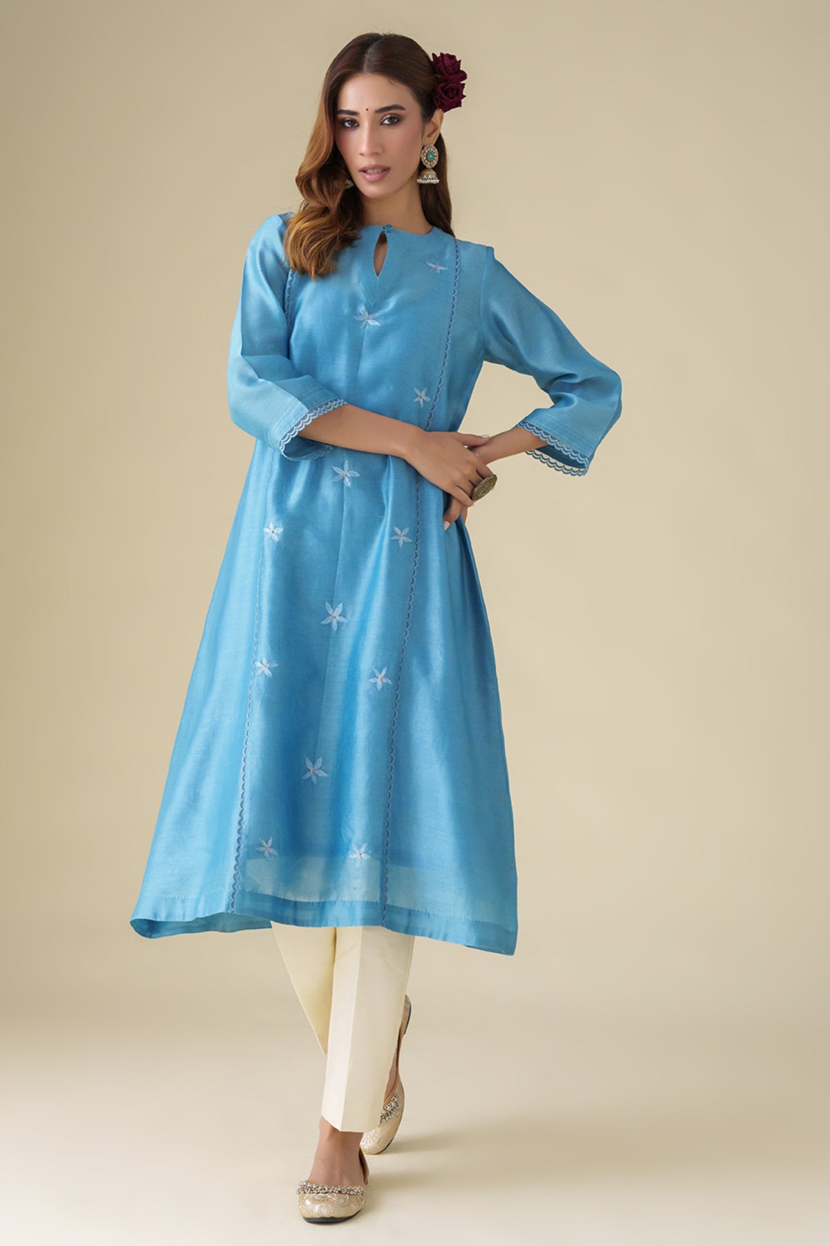 Blue Floral Embroidery Ujjwala Kurta