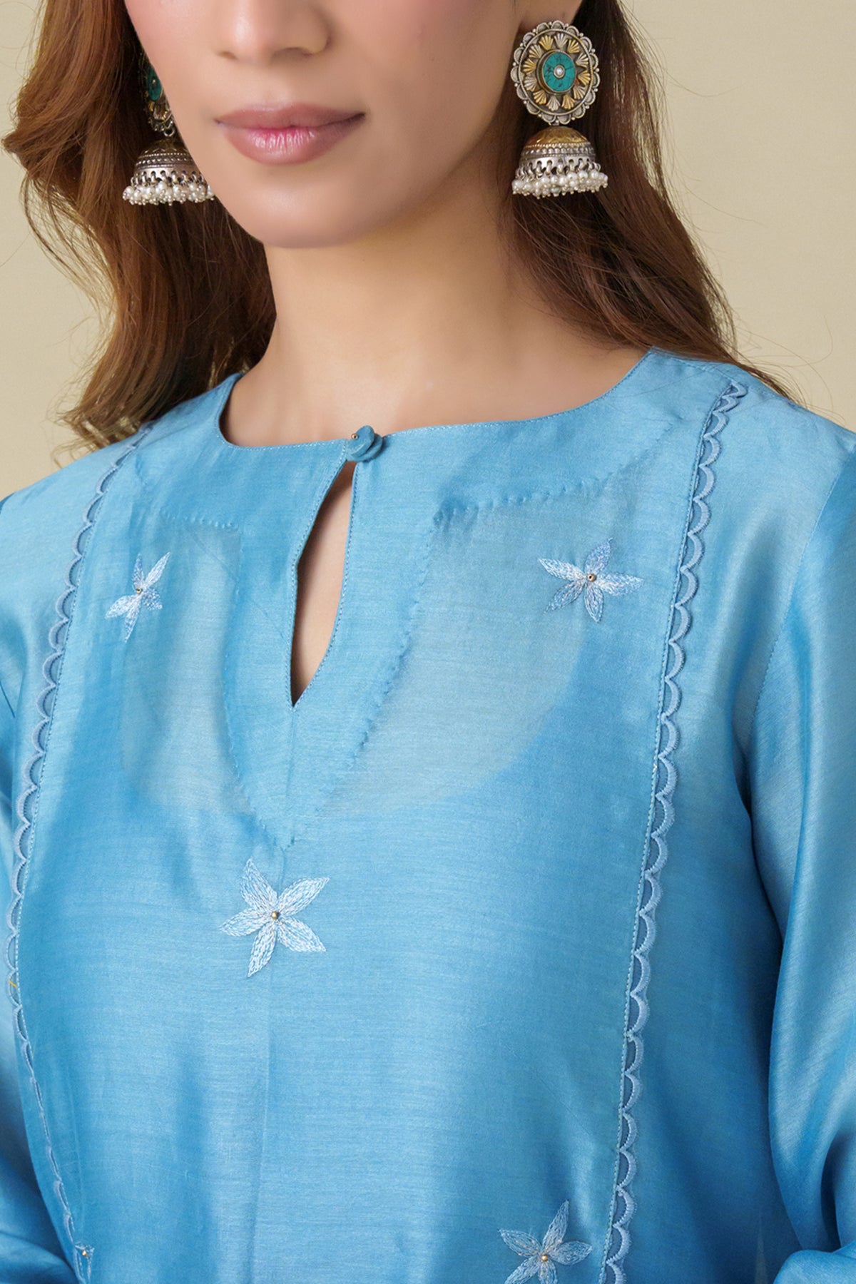 Blue Floral Embroidery Ujjwala Kurta