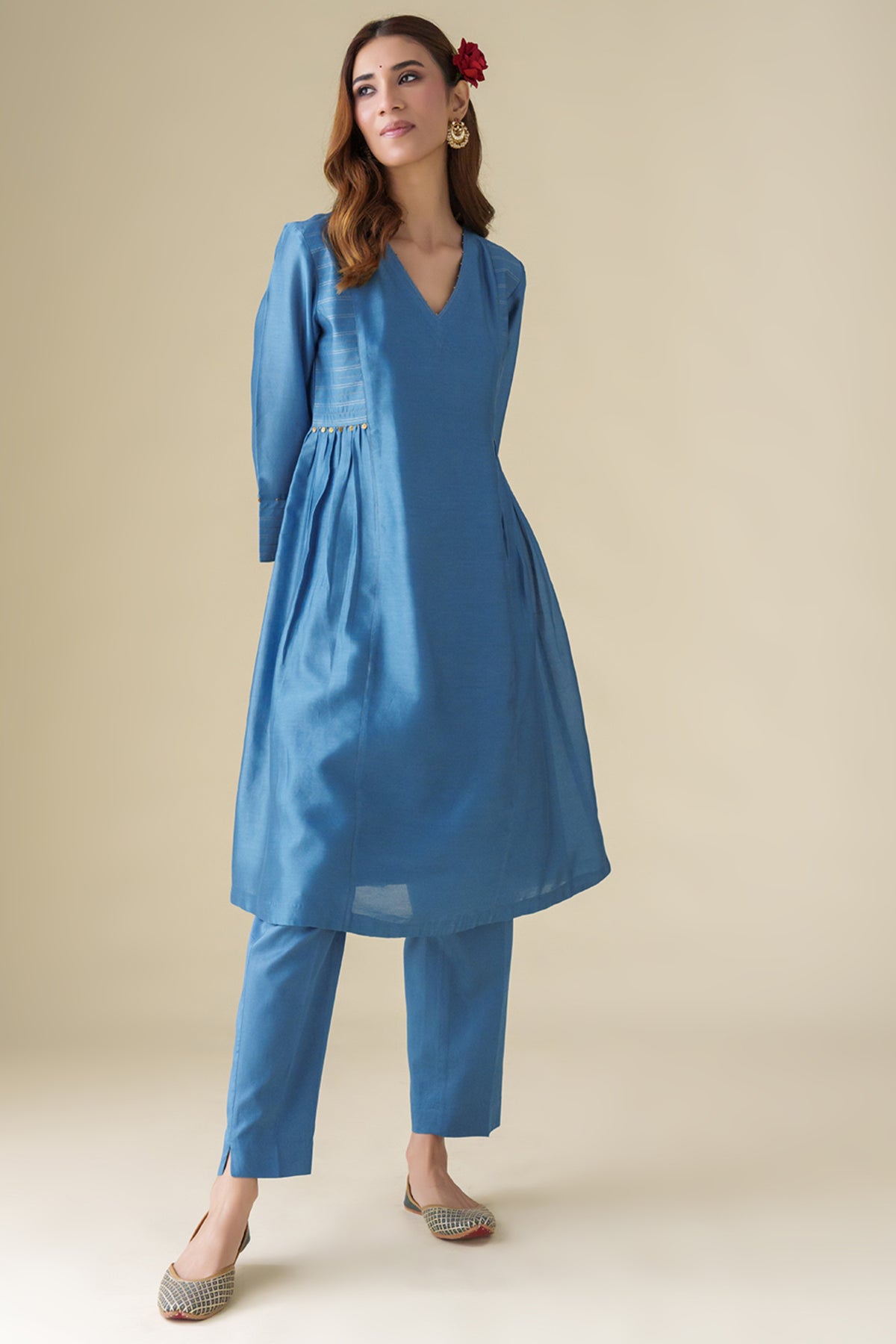 Blue Embellished Vaayu Kurta Set