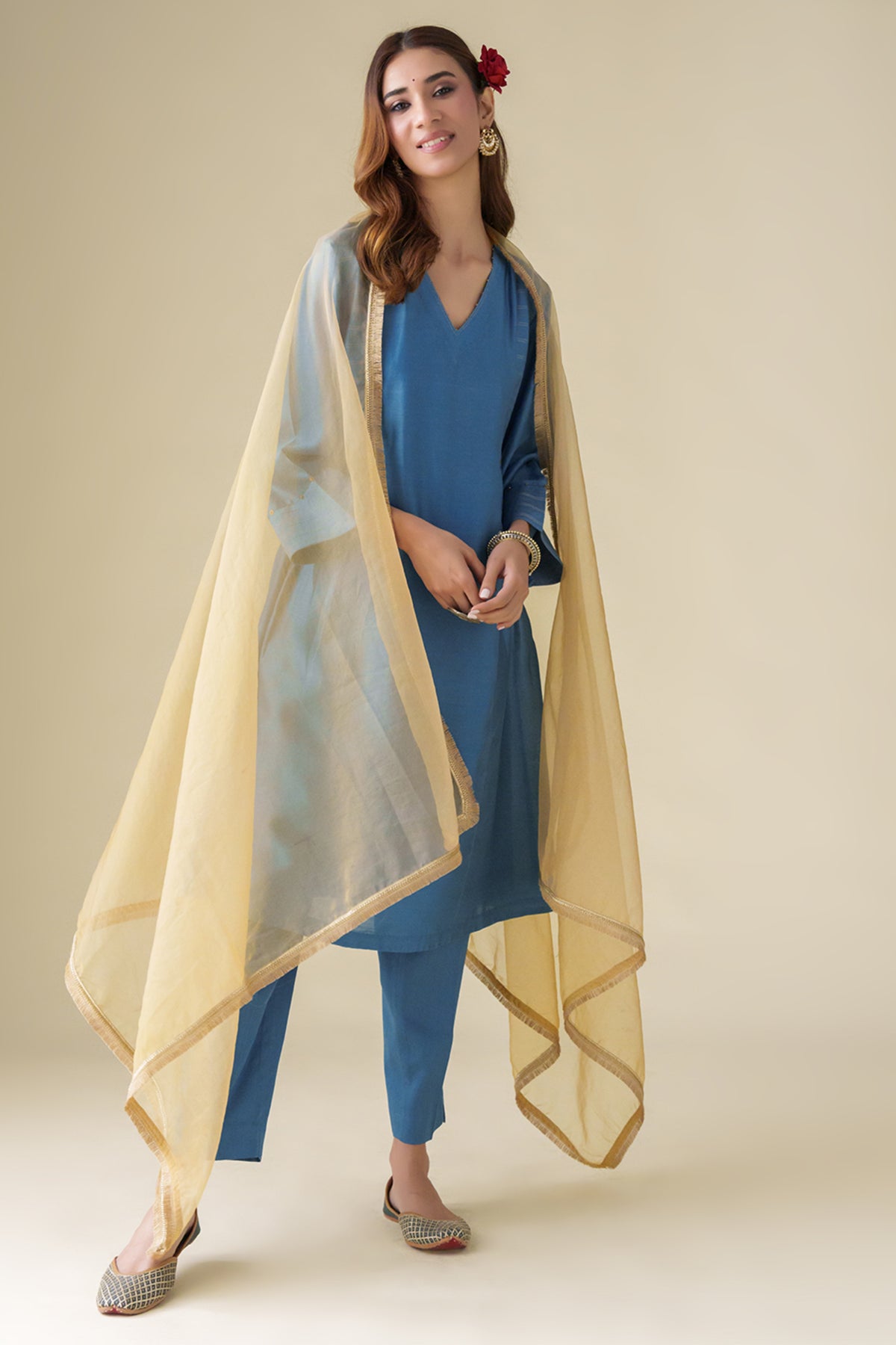 Blue Embellished Vaayu Kurta Set