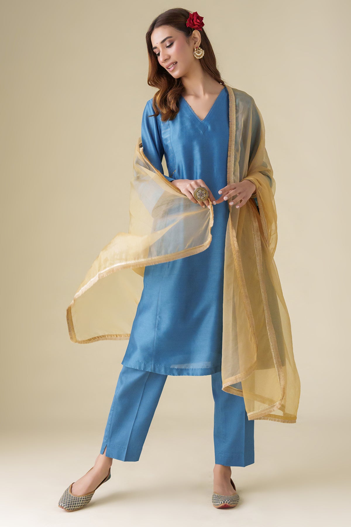 Blue Embellished Vaayu Kurta Set